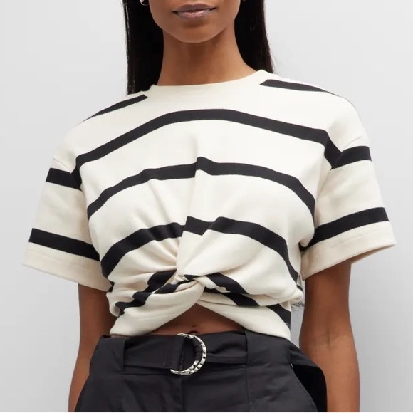 💋NWT tanya taylor zola striped twisted-hem top in cream/black